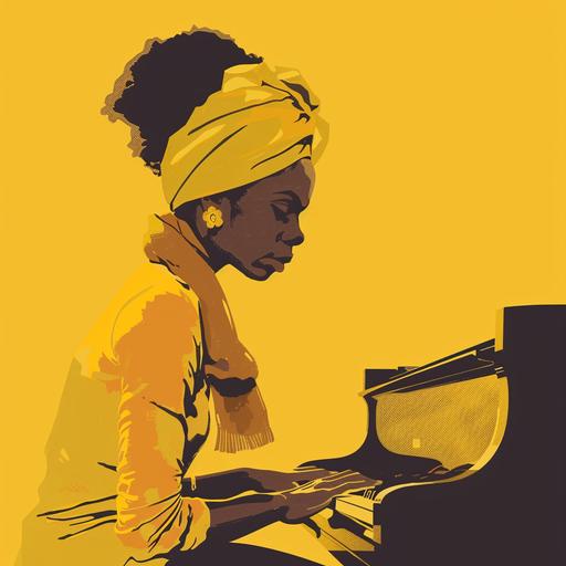 create a picture of nina simone as a charlie brown character playing the piano --v 6.0
