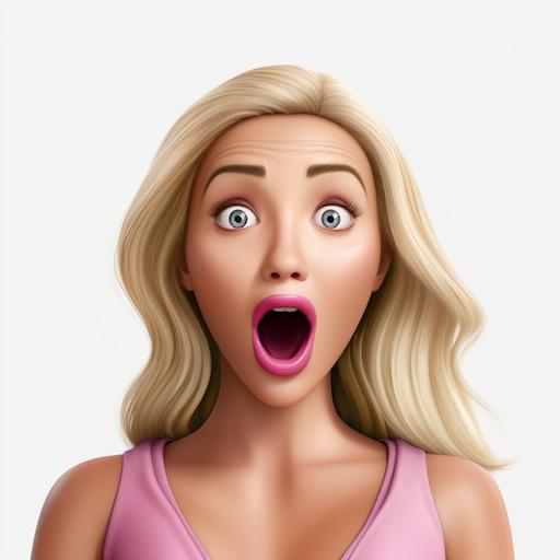create a realistic image of a barbie emoji with a shocked face with a transparent background