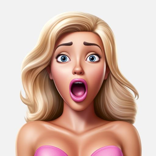 create a realistic image of a barbie emoji with a shocked face with a transparent background