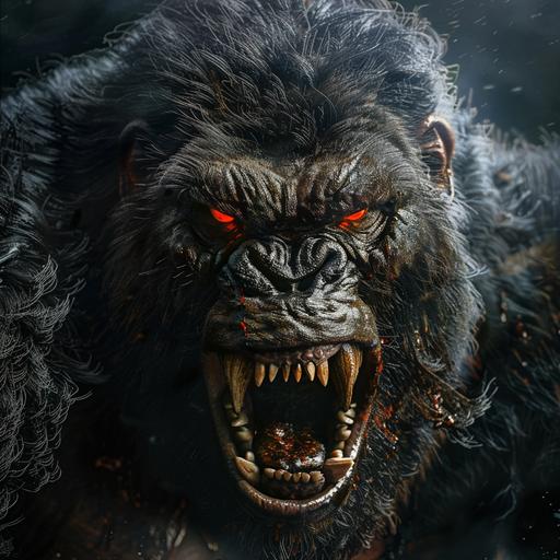 create a realistic photo monster with a gorilla's body and a bear's head, red eyes, fangs --style raw --v 6.0