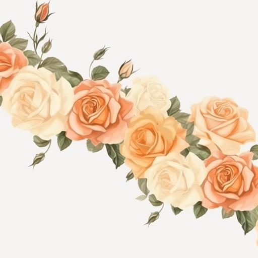 create a rose border with cream and peach colored roses on a white background, illustration, 8k, vibrant --ar 12:12 --v 5
