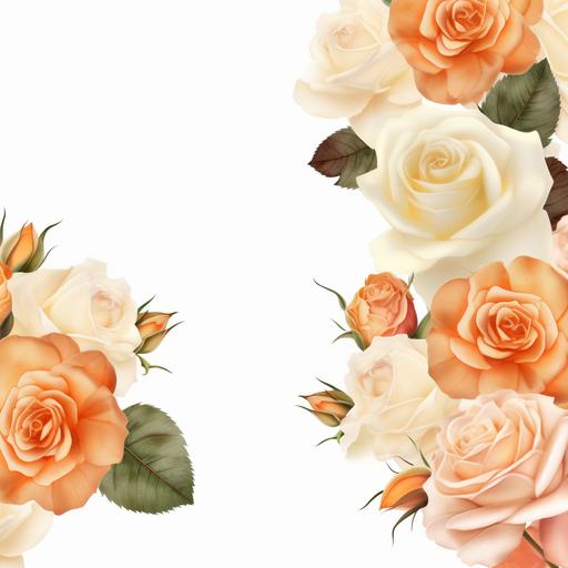 create a rose border with cream and peach colored roses on a white background, illustration, 8k, vibrant --ar 12:12 --v 5