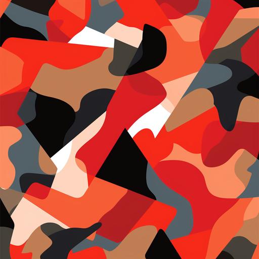 create a seamless pattern of red camo with colorblocks and geometric shapes