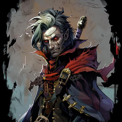 create a staggeringly beautiful male half elf half orc::1 , joker glasgow smile red lips, paladin warlock multiclass, warm smiles, wearing splint armor with a gothic background in the style of alphonse mucha --v 6.0 --s 750 --sref