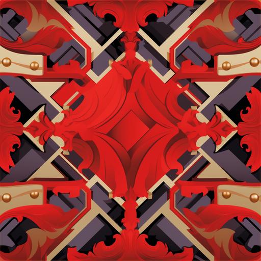 create a versace style seamless pattern of red camo with colorblocks and geometric shapes