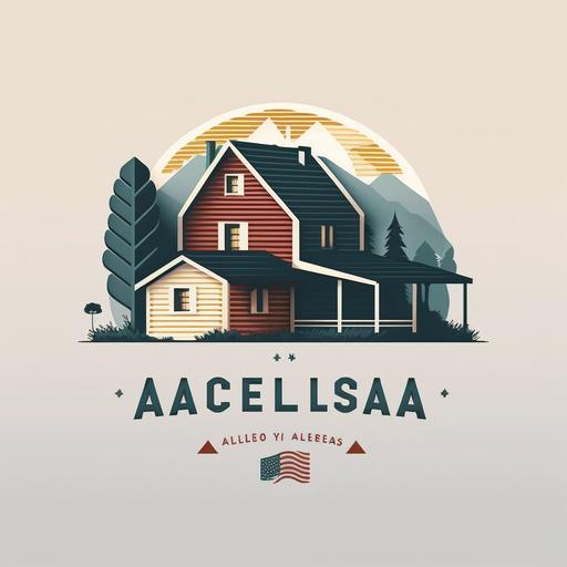 create a well detailed modern AMERICA logo with minimalist illustration of houses,--16:9, quality 1