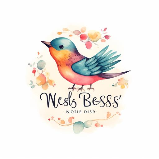 create a word logo for my childrens store called Nest & Nibbles, use watercolur illustration, add kids to the logo words do not use birds, sign for childrens clothes store
