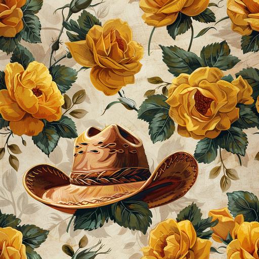 create cowboy hats and yellow roses for wrapping paper --s 250
