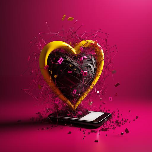 create image reflecting the theme of love with a telecom twist for a Valentine's Day post. the image must features heart beat and the speed and connectivity of a fast telecom network. use colours yellow black and fuscia