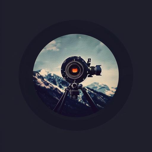create me a round logo featuring a film and a minimal video camera