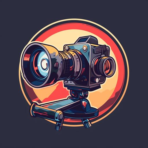 create me a round logo featuring a film and a stylized video camera
