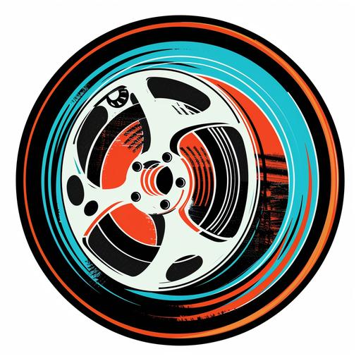 create me a round logo featuring a stylized video film