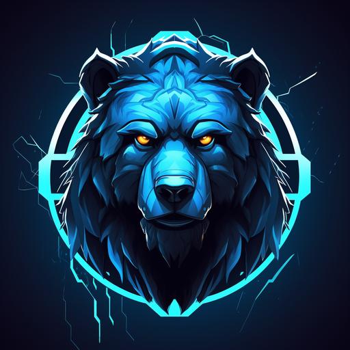 create me please trading logo which shows me in a thunder and bear market following details: automation, trend which is increasing, in the center a logo with DP. The image should look modern and have more dar background and the text neon blueish or something like this.