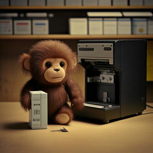 create mini monkey working with a printer