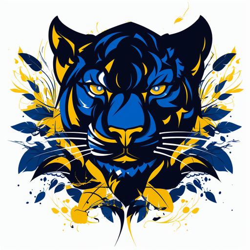 create pittsburgh panther mascot with the background with Royal Blue and yellow swirls and diamonds on a white back drop