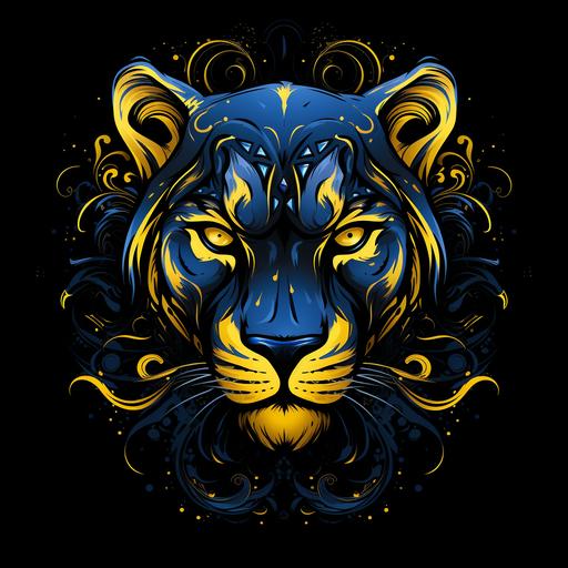 create pittsburgh panther mascot with the background with Royal Blue and yellow swirls and diamonds