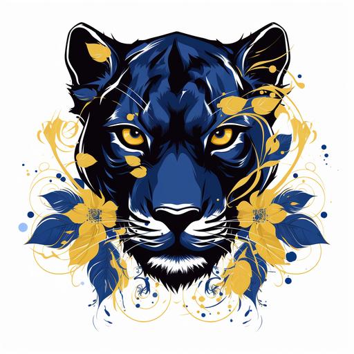 create pittsburgh panther mascot with the background with Royal Blue and yellow swirls and diamonds on a white back drop