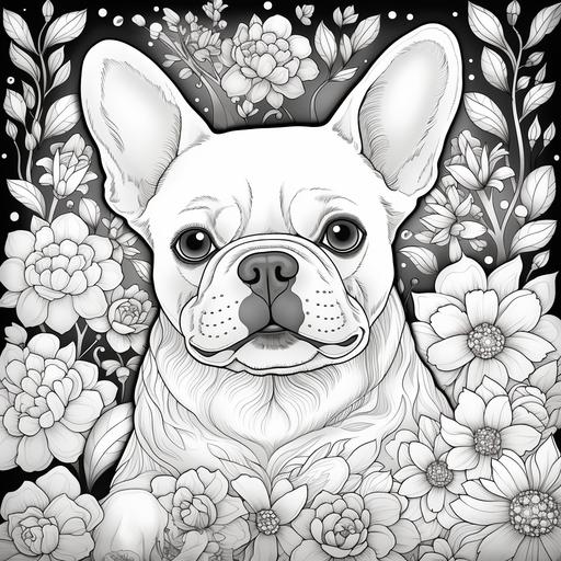 create realistic black and white coloring pages featuring a French Bulldog in an ultra 4d psychedelic landscape. Visualize the charming Frenchie exploring a surreal and vibrant world, blending the unique personality of the Bulldog with the kaleidoscopic allure of psychedelic art. Capture intricate details in the French Bulldog's fur, ensuring a realistic depiction that reflects the texture and distinctive features of the breed. Place the Frenchie in various surreal scenes, perhaps surrounded by swirling patterns, psychedelic flowers, or playful geometric shapes. Incorporate elements of the psychedelic landscape, such as vibrant colors, abstract shapes, and intricate patterns, to create a detailed and mesmerizing backdrop. Emphasize the Bulldog's expressions, balancing curiosity and charm against the surreal setting. Provide a satisfying coloring experience by maintaining a thoughtful balance of open spaces for coloring and intricate details. This black and white coloring page is designed to transport artists into a dreamlike and delightful journey, celebrating the French Bulldog's presence in a psychedelic wonderland
