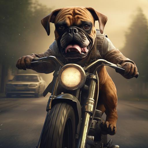 create realistic funny boxer dog artwork for chooper bike