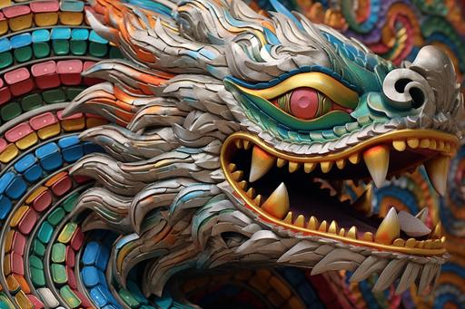 create snake quetzalcoatl details pre-Hispanic colorful imposing with silver outline --ar 3:2
