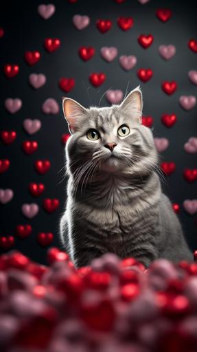 created an image of a smiling cat with hearts in its eyes, 8k, highly detailed, shot with Nikon Reflex D3200, natural Lighting, natural colors, hyperrealistic, real photo --ar 9:16