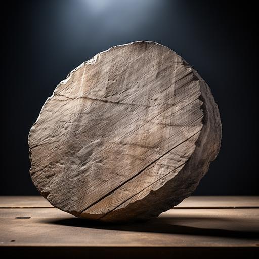 a clean flat mill stone that can be used for a carving. Picture is photorealistic, ultra real image. Shot with a Nikon Z fc   16-50mm f/2.8L II APS-C lens, Resolution 20.9 megapixels, ISO 100, Shutter speed 1/11 second.