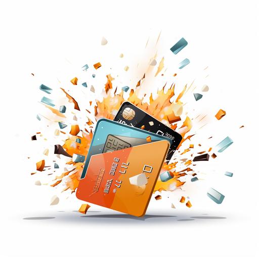 credit card exploding with cartoon style with white background
