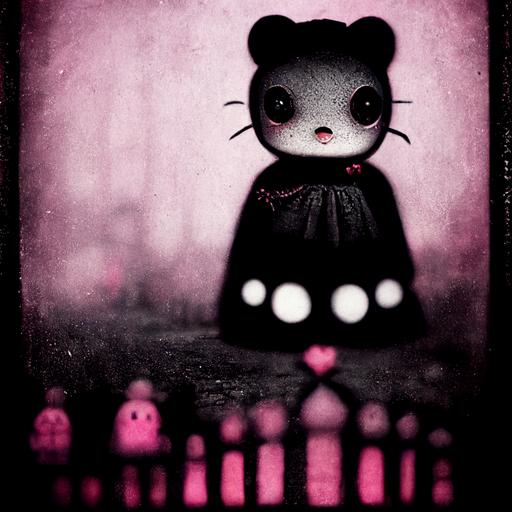 creepy, gothic, my melody, scary, hello kitty, pink, black, unknown, darkness, cute