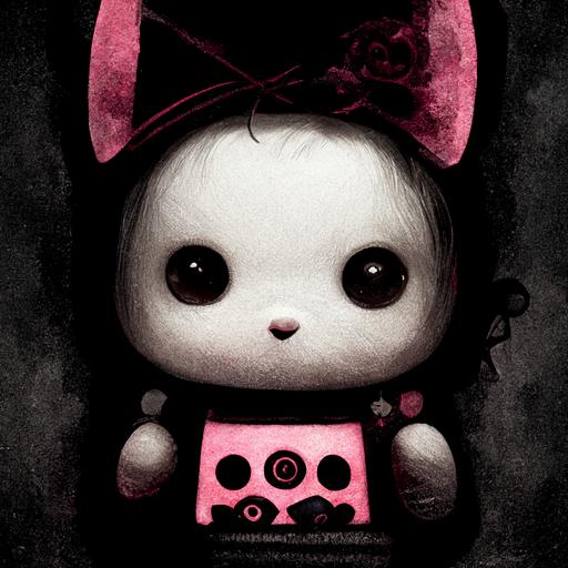 creepy, gothic, my melody, scary, hello kitty, pink, black, unknown, darkness, cute