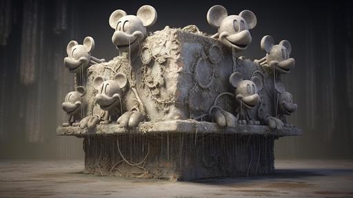 creppy menger sponged hydra with heads of Mickey Mouse. scary, creepy, horror, evil, mist, fog, volumetric lighting, hyperdetailed --ar 16:9