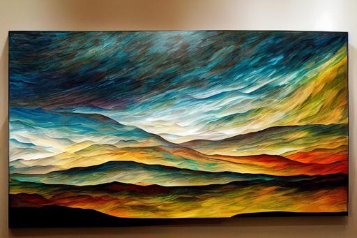 emotional landscape, horizon, intricate, abstract art, acrylic scapel knife, long brush strokes, muted, --ar 21:9 --test --creative