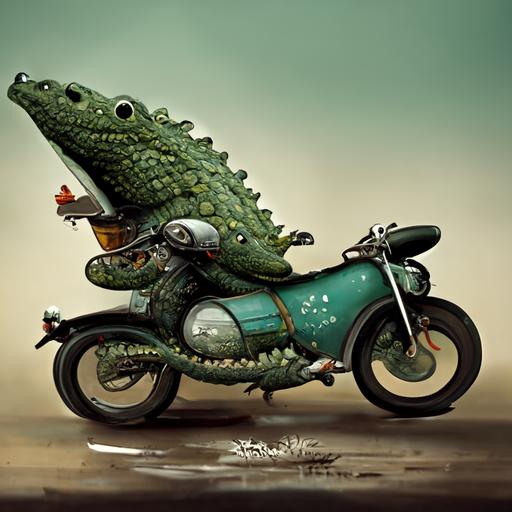 crocodile riding a motorcycle, funny