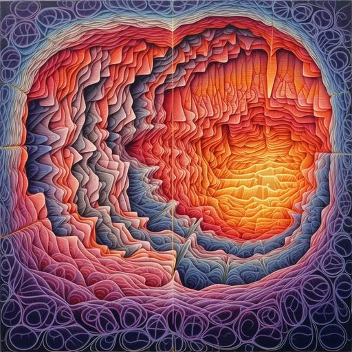 cross-section of tectonic plates in the style of alex grey and luke brown --q 2 --s 750