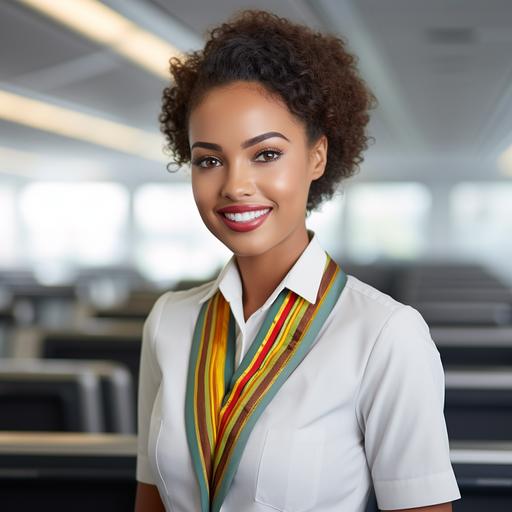 Ethiopian American Fashion Model is dressed in the Ethiopian Airlines uniform and performs her job with a smile, welcome aboard Ethiopian Airlines, beautiful face,