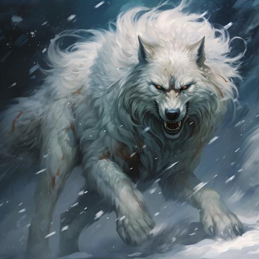 cruel winter wolf spirit, white pelt