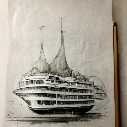 cruise ship pencil drawing