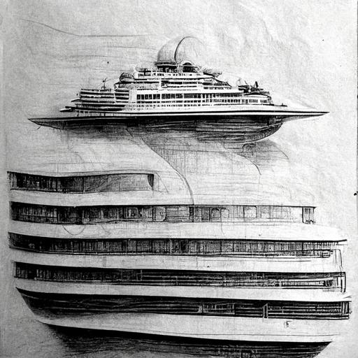 cruise ship pencil drawing