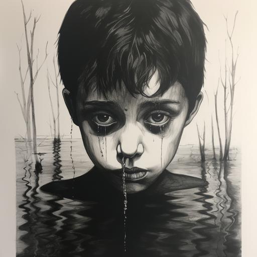 cry-baby who cried a reflective lake of tears outsider drawing art