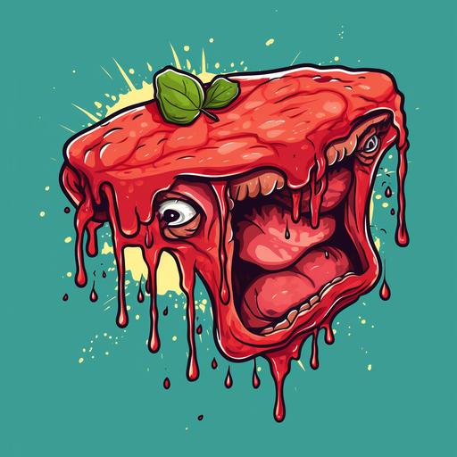 crying steak piece funny cartoon style colorful