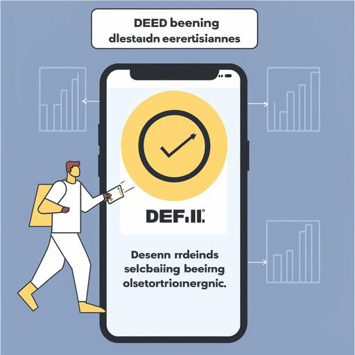 crypto style graphics of person holding a smartphone with a DeFi platform open on the screen, showcasing the ease and accessibility of lending and borrowing on a decentralized platform. The image could also include elements such as a graph showing an upward trend, symbolizing the potential benefits of DeFi lending and borrowing, as well as a caution sign or a 