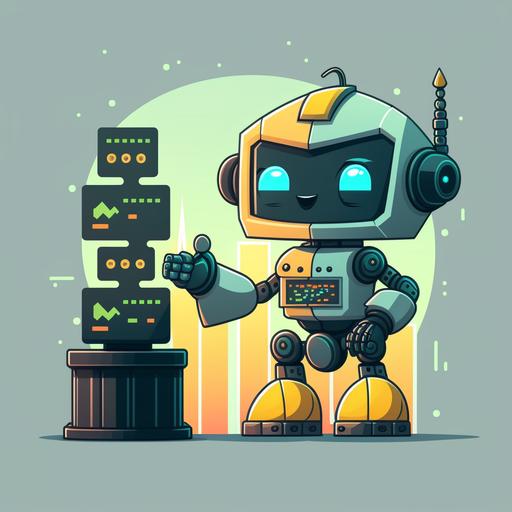 cryptocurrency trading bot, cartoon, vector style