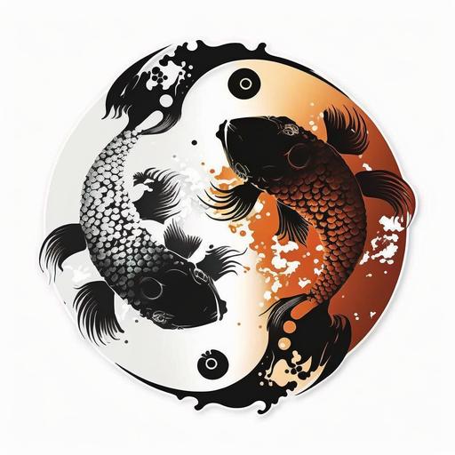 cte sticker,Yin And Yang Japanese Koi Fish,minimalist,vector,White background,illustration