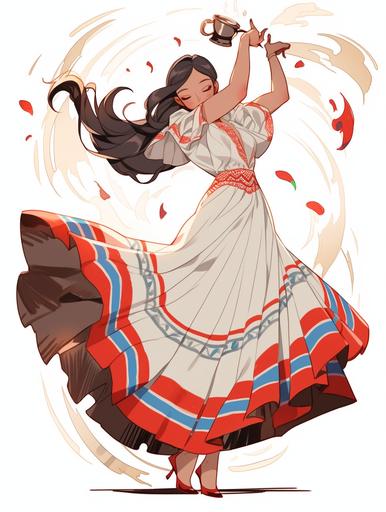 cuban coffee maker, italian coffee maker, powring coffee, coffee floating around, surrounded by sugar cane, , character design, character sheet, dancing, full body, traditional Cuban dress, young girl dancing, tanned skin, red and black long hair, Cuban dress, ruffles, red, blue, white, grainy texture, a character portrait by Victo Ngai, featured on Artstation, in the style of wlop, ilya kuvshinov, tarot card, high detail, art nouveau, vibrant, colorful, macaw, green, orange, bright, molas textiles, moebius, kilian eng, cyberpunk, neon, gold, pink highlights, magic, fantasy, intricate, highly detailed, sorceress, goddess --ar 60:80 --niji 5