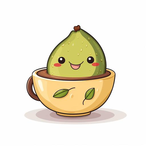 cup with a cartoon avocado in it holding a small cup of coffee, white background