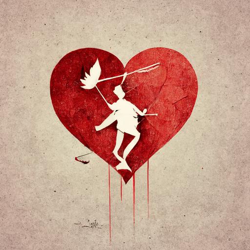 cupid throwing away a heart, heartbreak, dramatic, cartoon, broken heart