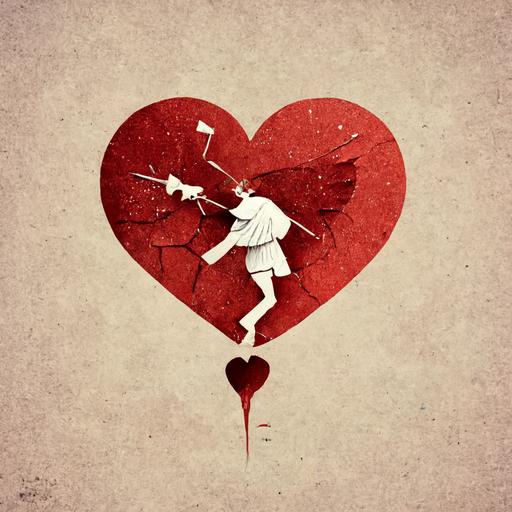 cupid throwing away a heart, heartbreak, dramatic, cartoon, broken heart
