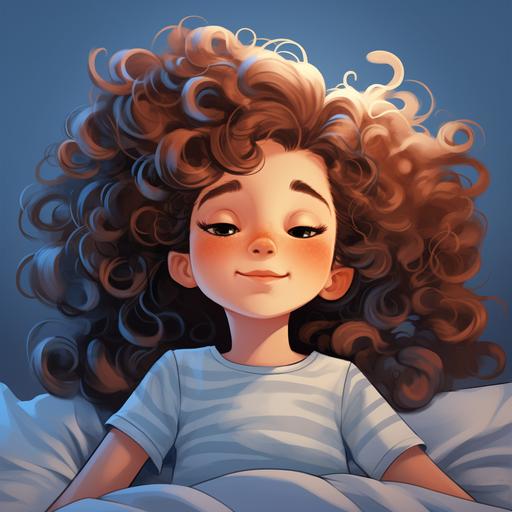 curly hair girl waking up cartoon style