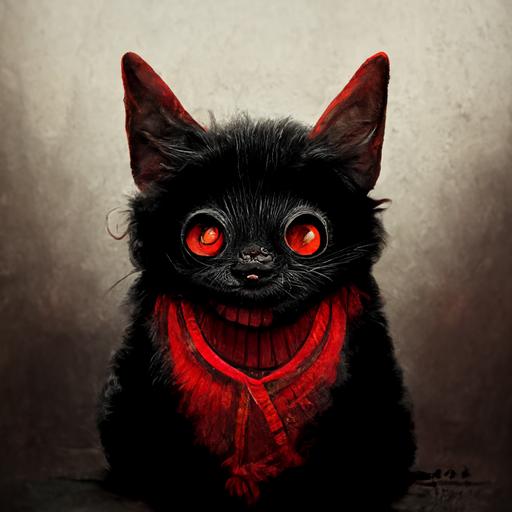 cursed cat, creepy, scary, laugh, dark, red, black, realistic