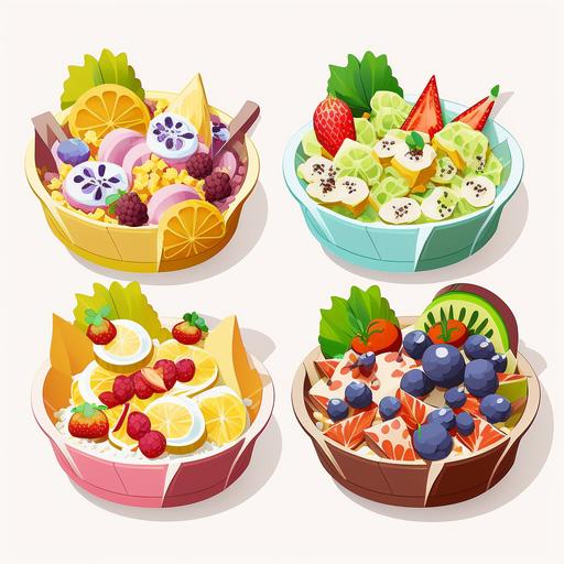 cut out animetion cartoon style,fruit salads,vivid,looks appetizing,colourfully,uncomplicated,vibrant--c 0 --s 100 --v 4