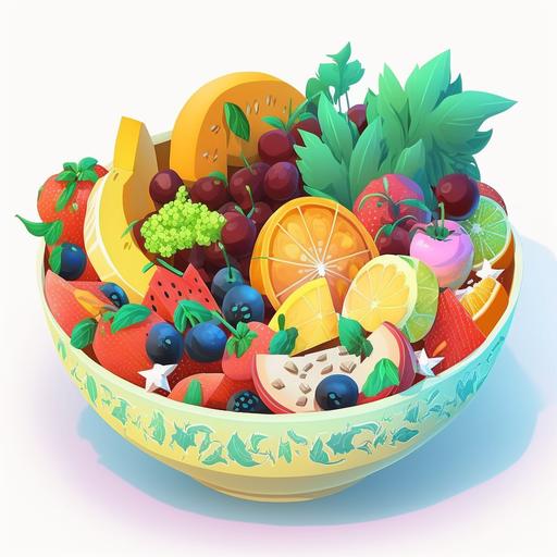 cut out animetion cartoon style,fruit salads,vivid,looks appetizing,colourfully,uncomplicated,vibrant--c 0 --s 100 --v 4